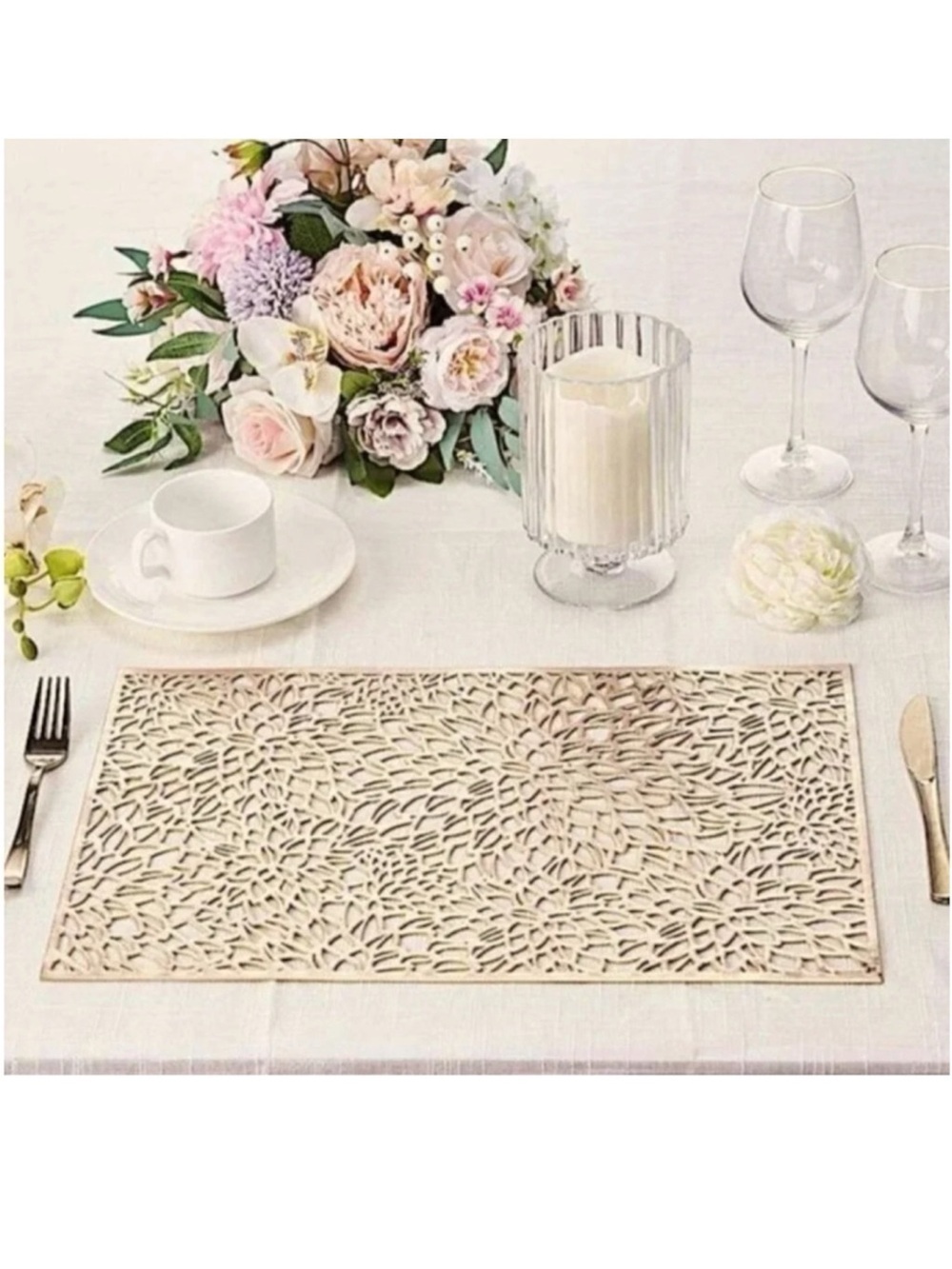 Gold Placemats Laser Cut Elegant Everyday Special Occasion Holiday Elegant 4 PC